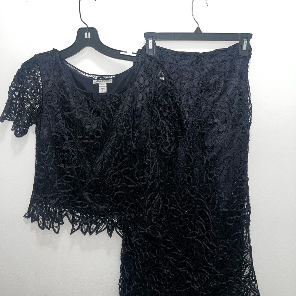 Silken Poetry 2-Piece Silk Crochet Lace Hand Beaded Goth Small